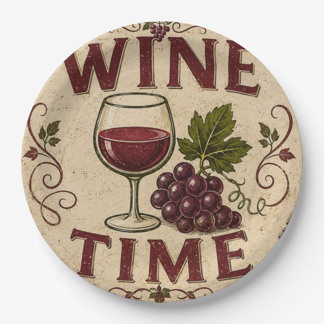 Kitchen Farmhouse Decor Wine Time  Pappteller (Vorderseite)