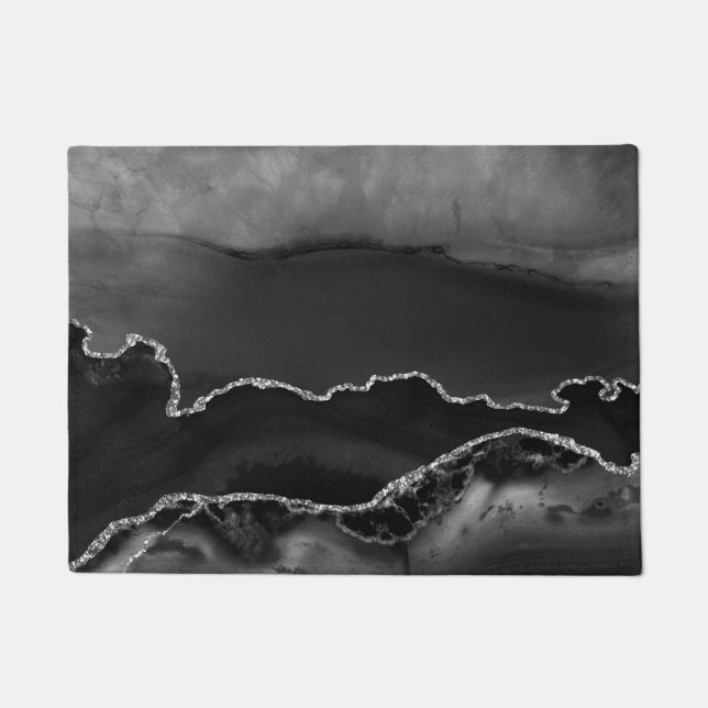 Kitchen Floor Mat - Black Silver Imitats Glittter Fußmatte (Vorderseite)