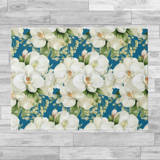 Kitchen Floor Mat - White Orchids Ocean Blue Fußmatte (Von Creator hochgeladen)