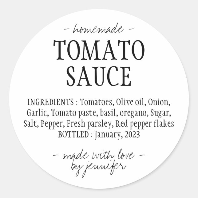 Kitchen Jar Homemade Tomato Sauce Zutaten Runder Aufkleber (Vorderseite)