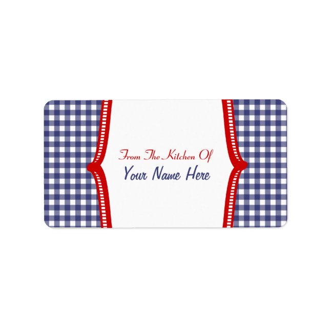 Kitchen-Label - "From the Kitchen Of" Blue Gingham Adressaufkleber (Vorne)