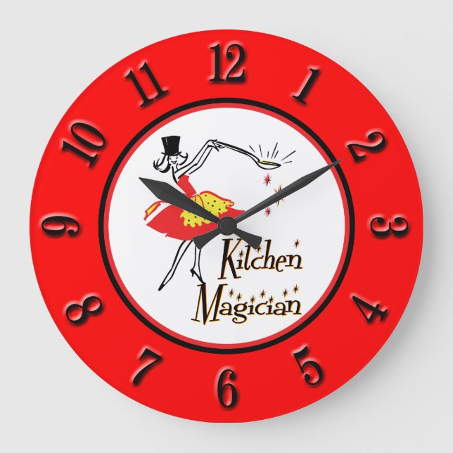Kitchen Magician Red Black Retro Zahlen Uhr (Vorderseite)