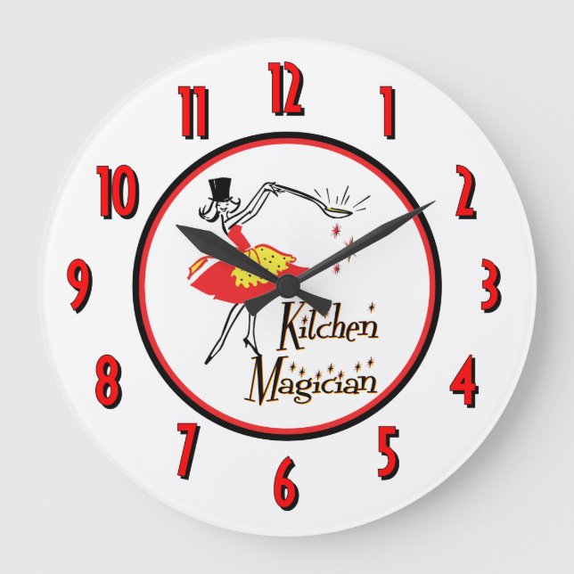 Kitchen Magician Red Numbers Wall Clock Große Wanduhr (Vorderseite)