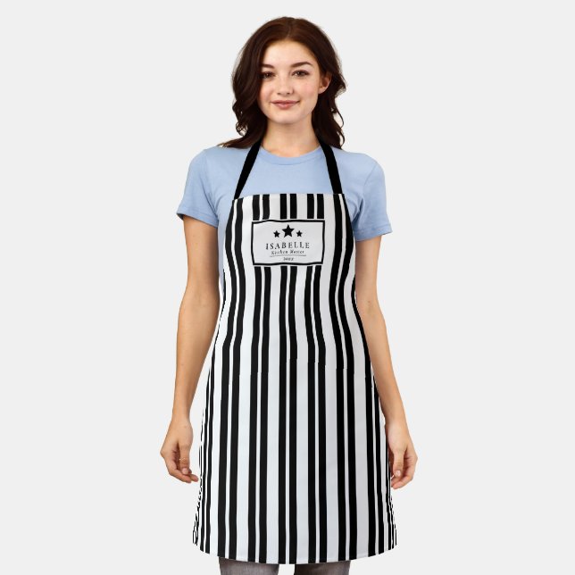 Kitchen Master Black and White Stripes Apron Schürze (Getragen)