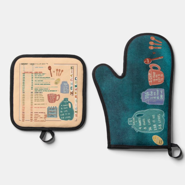 Kitchen Measurements Conversions Reference Sheet Ofenhandschuh & Topflappen-Set (Vorderseite)