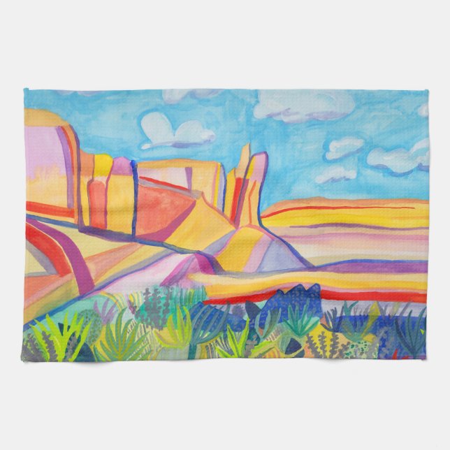 Kitchen Mesa Watercolor New Mexico Geschirrtuch (Horizontal)