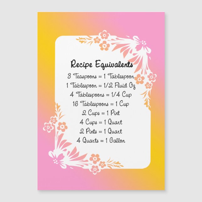 Kitchen Recipe Equivalents Floral Kühlschrankmagne Magnetkarte (Vorderseite)