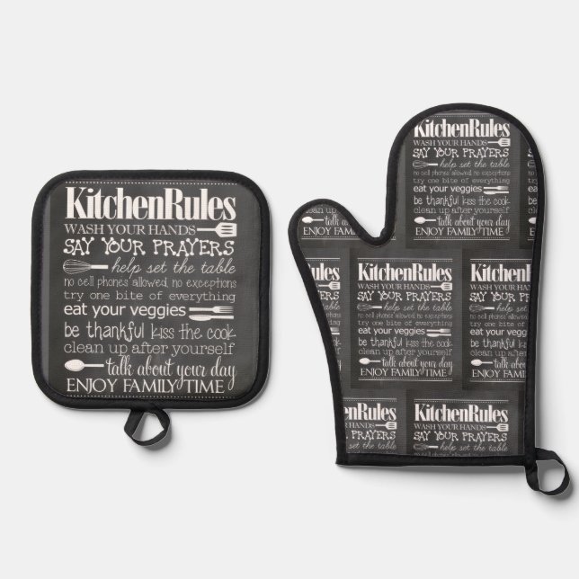 "Kitchen Rules" Ofenhandschuh & Topflappen-Set (Vorderseite)