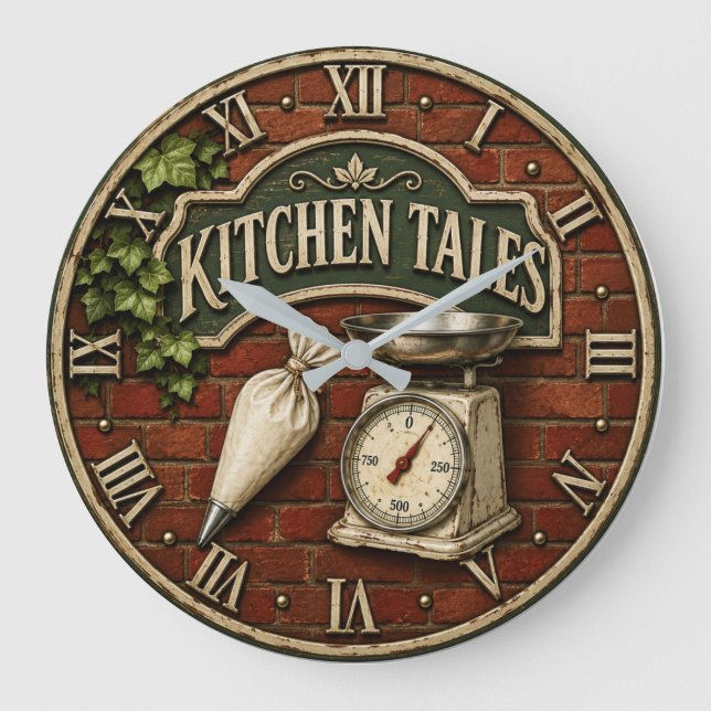 Kitchen Tales Rustic Baking Baker Gift Große Wanduhr (Vorderseite)