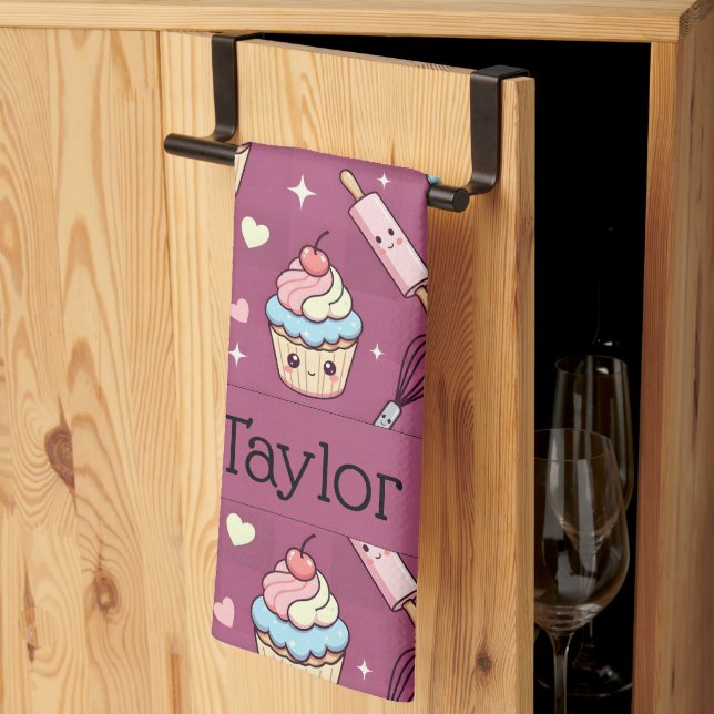 Kitchen Tea Towel Kawaii Pink Purple Cupcake  Geschirrtuch (Drittel gefaltet)