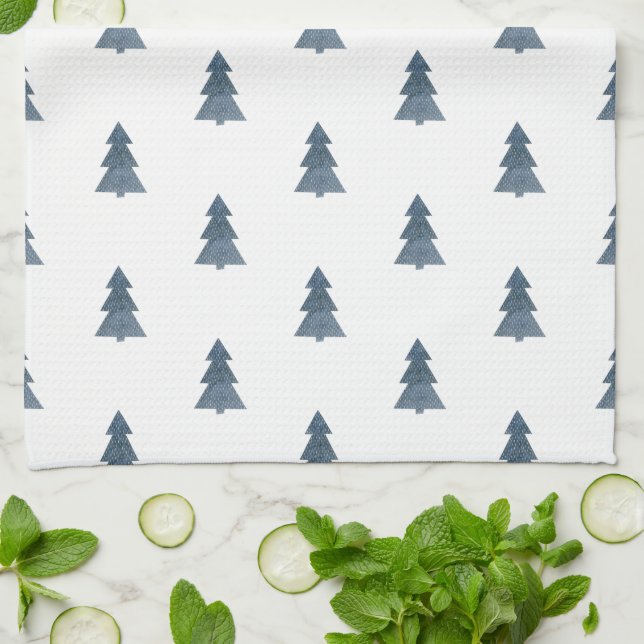 Kitchen Towel - Blue Christmas Trees Pattern Geschirrtuch (Gefaltet)