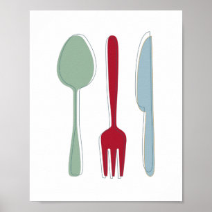Kitchen Utensils farbenfrohe Silhouetten Mitte des Poster
