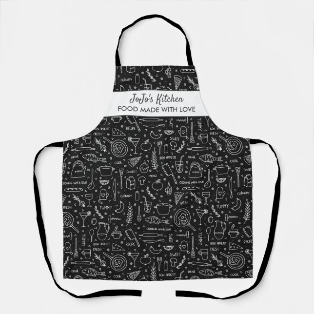 Kitchen Utensils Food Pattern Individuelle Name Bl Schürze (Vorderseite)