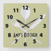 Kitchen Utensils Square Wall Clock