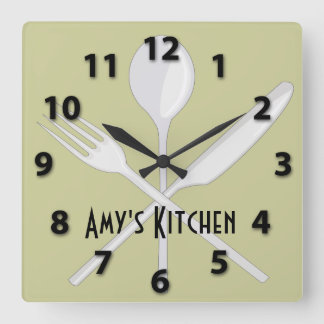 Kitchen Utensils Square Wall Clock Quadratische Wanduhr