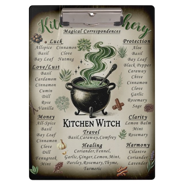 Kitchen Witchery Magical Herbs Correspondenz Klemmbrett (Vorderseite)