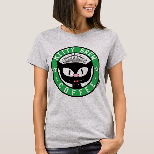 Kitchenette Kaffee Niedlich Black Cartoon Cat T-Shirt (Vorderseite)
