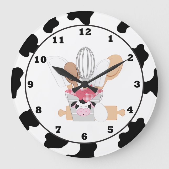 Kitchenette Kuh Spaß Cartoon Wanduhr (Vorderseite)