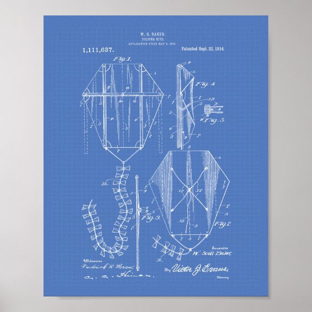 Kite 1914 Brevet Art Ancien Poster Poster (Devant)