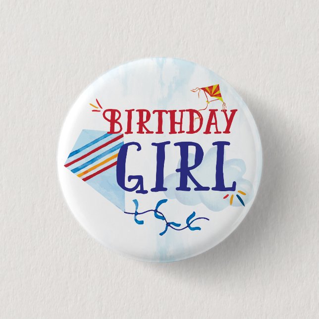 Kite Birthday Girl Button (Vorderseite)