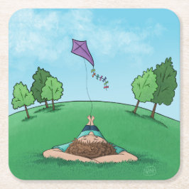 Kite Flying Square Paper Untersetzer