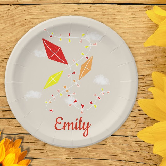 Kites Beige Kids Happy Birthday Party Pappteller (Von Creator hochgeladen)