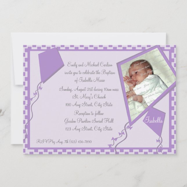 Kites Foto/Taufe Einladung (Vorderseite)