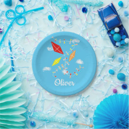 Kites in Sky Blue Boy Happy Birthday Party  Pappteller