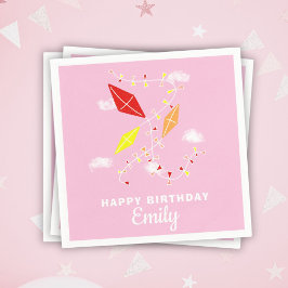 Kites Pink Girl Happy Birthday Party Serviette