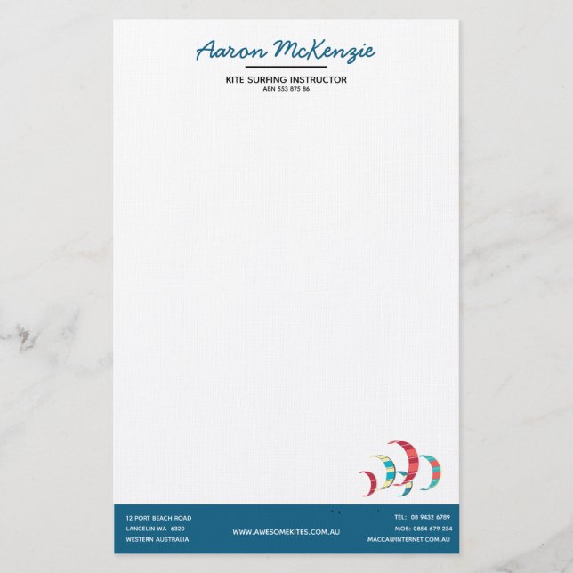 Kitesurfen Briefpapier (Vorderseite)