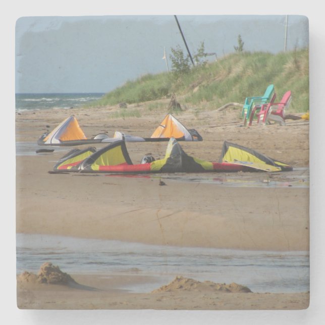 Kitesurfer am Lake Michigan Steinuntersetzer (Vorderseite)
