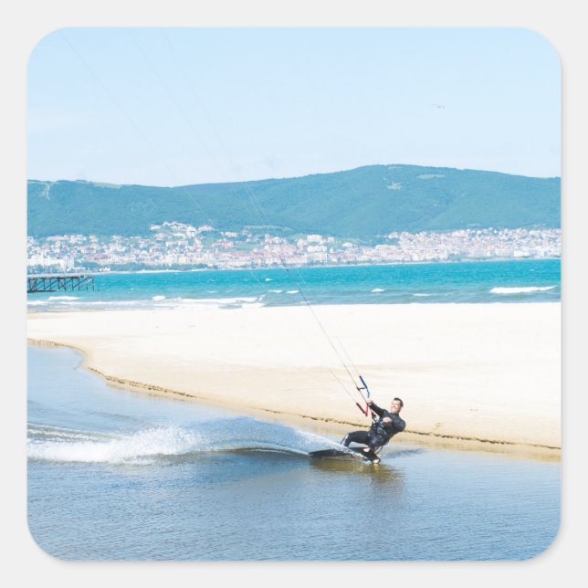 Kitesurfer Quadratischer Aufkleber (Vorderseite)