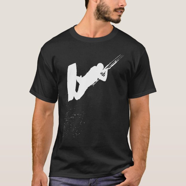 Kitesurfing Action Kite And Surf Silhouette White T-Shirt (Vorderseite)