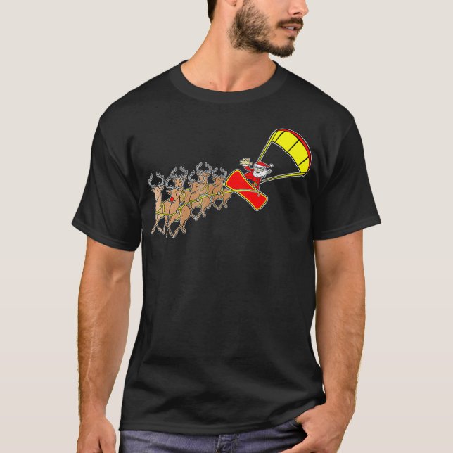 Kitesurfing Santa Sleigh Weihnachts Kiteboarding  T-Shirt (Vorderseite)