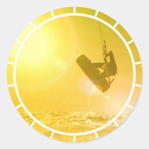 Kitesurfing Silhouette-Aufkleber Runder Aufkleber