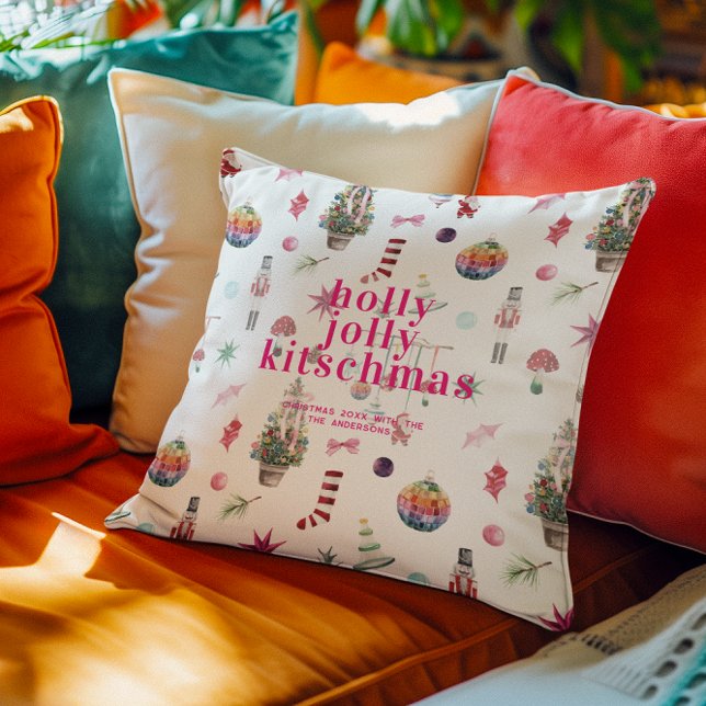 Kitsch Christmas | Retro Holly Jolly Holiday Kissen (Von Creator hochgeladen)