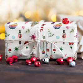 Kitsch Christmas | Retro-Ornamente und Baummuster Geschenkpapier