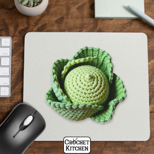 Kitsch Modern Green Granny Garden Crochet Cabbage Mousepad