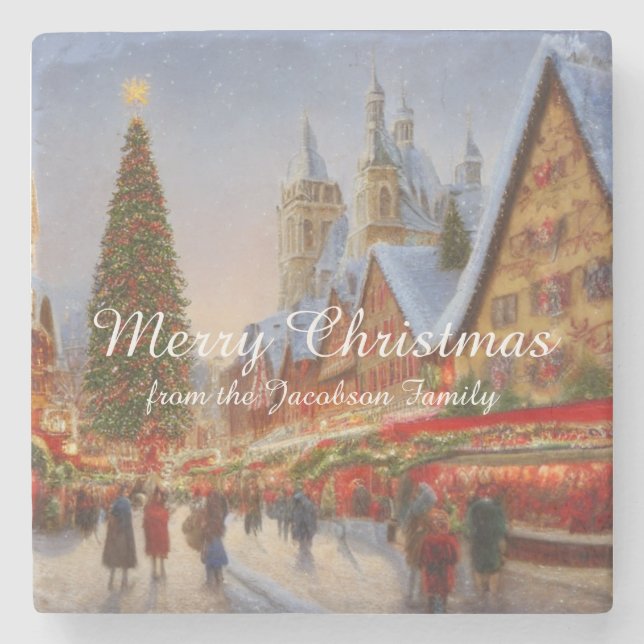 Kitsch Nostalgic Deutscher Markt Frohe Weihnachten Steinuntersetzer (Vorderseite)