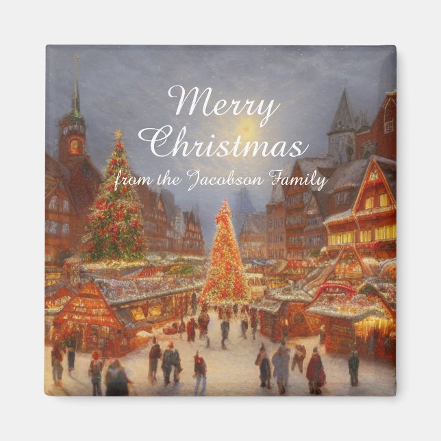 Kitsch Nostalgic German Christmas Market Greetings Magnet (Vorne)