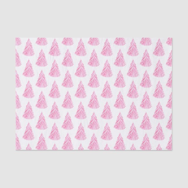 Kitsch Pink Watercolor Weihnachtsbaummuster Seidenpapier (Vorderseite)