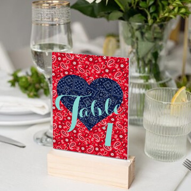 Kitsch Red & Blue Country Wedding Party Tischnummer (Von Creator hochgeladen)