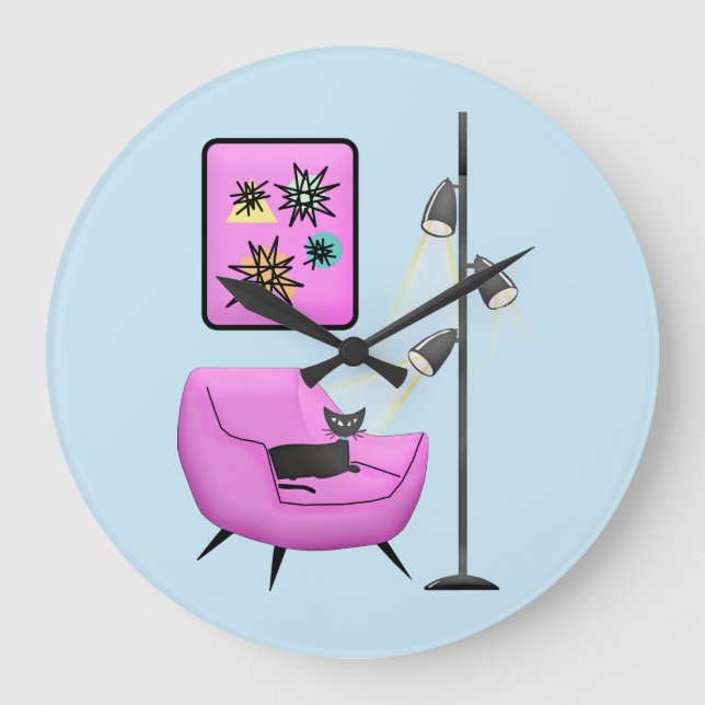 KITSCH-RETRO-VINTAGE CAT-KLOCK GROßE WANDUHR (Vorderseite)