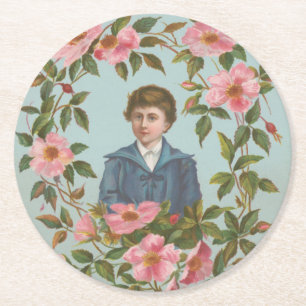 Kitschige antike deutsche Valentinskarte, 1884 Runder Pappuntersetzer