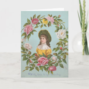 Kitschige Vintage Deutsche Valentinskarte, 1884 Karte