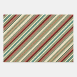 Kitschy Santa and Ornaments Complimentary Stripes Geschenkpapier Set