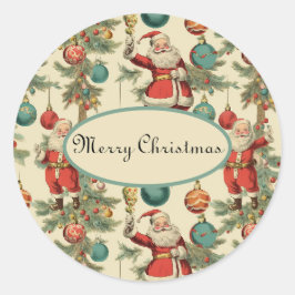 Kitschy Santa and Ornaments Wrapping Paper Runder Aufkleber