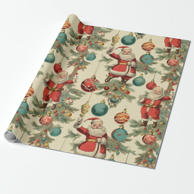 Kitschy Santa und Ornamente Umschlagpapier Geschenkpapier (Ungerollt)