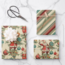 Kitschy Santa und Ornamente Umschlagpapier Geschenkpapier Set