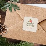 Kitschy Vintag Poinsettia Red Green Christmas Quadratischer Aufkleber<br><div class="desc">Kitschy personalisierte Weihnachtsaufkleber aus handgemalten Aquarellpoinsettias in skurrilem Stil. Konzipiert,  um sich mit der heilig fröhlichen Weihnachtskollektion abzustimmen. Originale Kunst von Leslie Larson</div>
